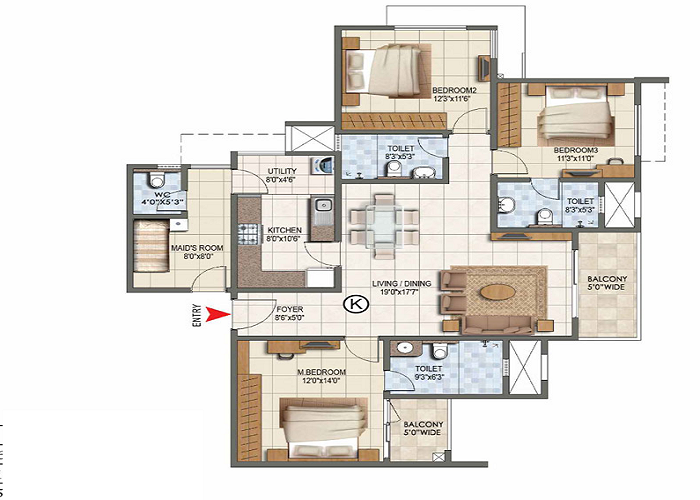 Provident Deansgate 3 BHK Floor Plan