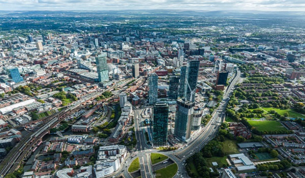 Aerial View of Manchester City in UK