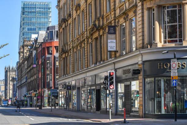 Deansgate is Pictured in the Deserted City Centre of Manchester North West