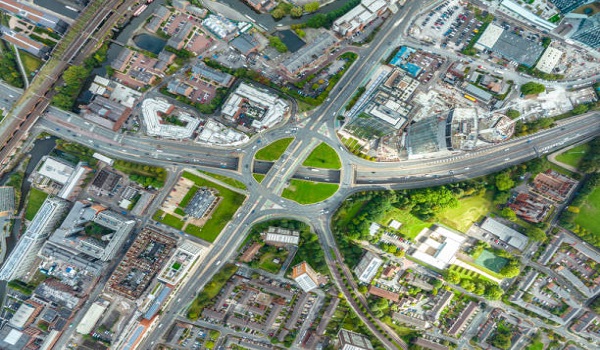 Drone View of Cityscape of Manchester City Centre