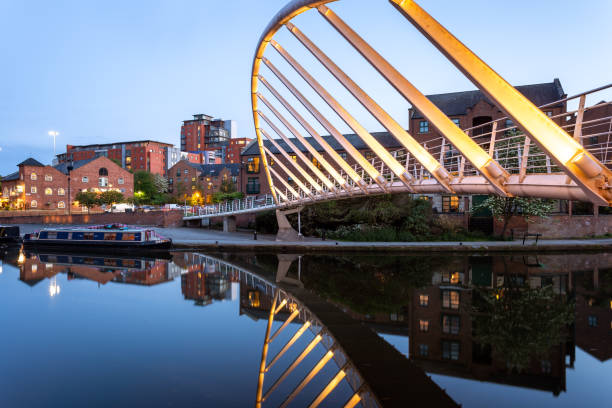 Illuminated Merchants Footbridge Castlefield Basin Deansgate Manchester England