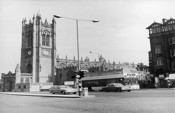 Manchester Cathedral on Deansgate April 1969